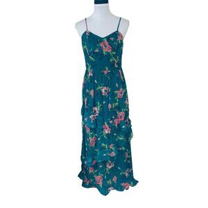 Xhileration Floral Maxi Dress Emerald Green Size Medium